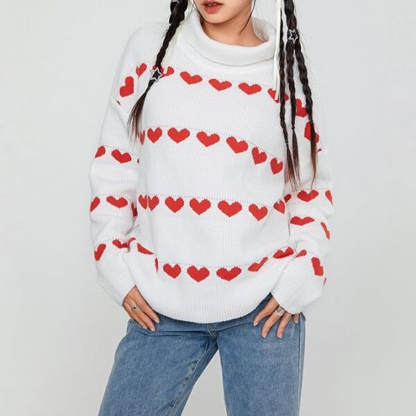 Women Valentines Day Turtleneck Sweaters for Teen Girls Heart - Image 4