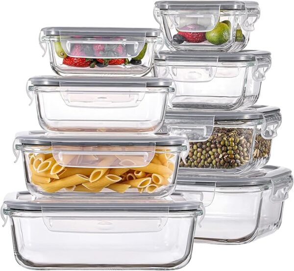 HOMBERKING 8 Pack Glass Food Storage Containers with Lids, Meal Prep Containers