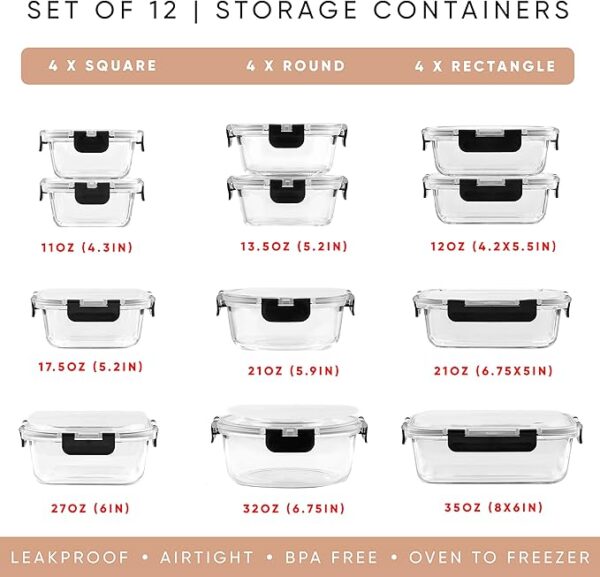 JoyJolt JoyFul 24pc(12 Airtight, Freezer Safe Food Storage Containers - Image 4