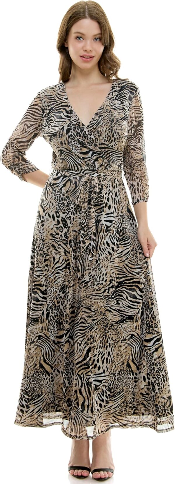 Harlow & Rose 3/4 Sleeve Faux Wrap Maxi Dress - Image 4