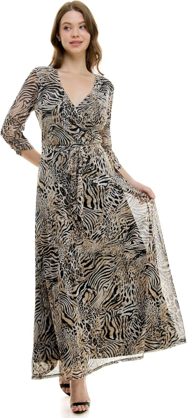 Harlow & Rose 3/4 Sleeve Faux Wrap Maxi Dress