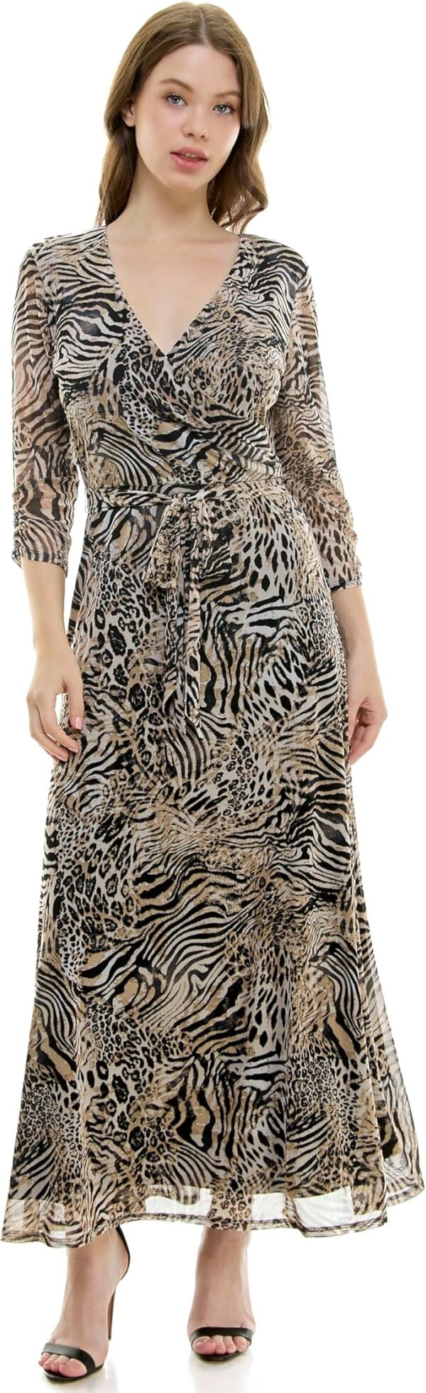 Harlow & Rose 3/4 Sleeve Faux Wrap Maxi Dress - Image 3