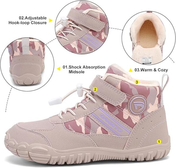 Dannto Kids Winter Snow Boots Boys Girls Wide Toe Box Warm Barefoot Hiking Shoes - Image 6